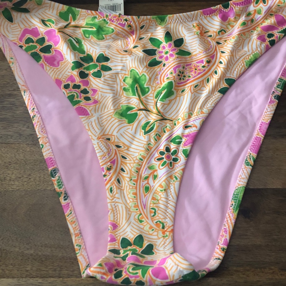 aerie Pink, Green & Gold Paisley Bikini Bottoms